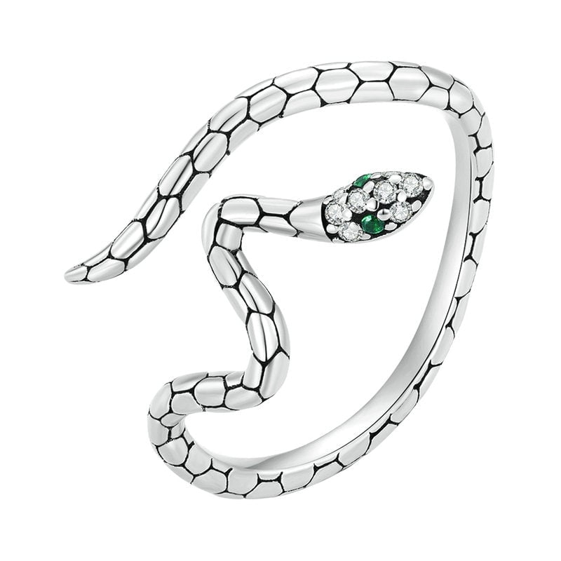 Bague Serpent <titolo_esteso><span>en argent 925 plaqué or blanc ajustable avec zircons blancs et verts</span></titolo_esteso>