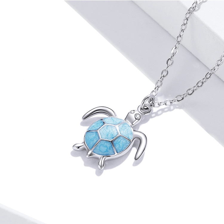 Collier Tortue <titolo_esteso><span>en argent 925 plaqué or blanc ajustable avec pendentif émaillé turquoise</span></titolo_esteso> - Image 3