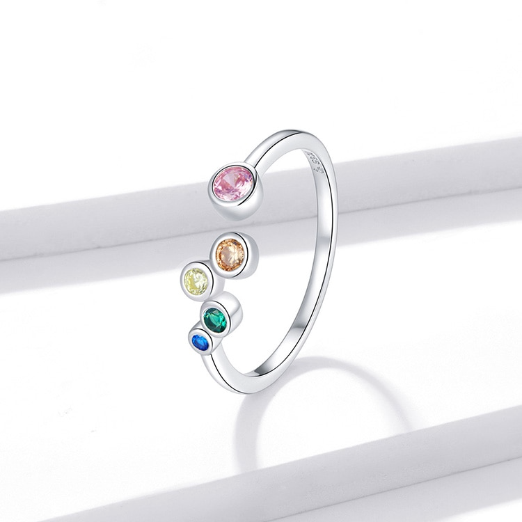 Bague Petites Bulles Colorées <titolo_esteso><span>en argent 925 plaqué or blanc ajustable avec zircons colorés</span></titolo_esteso> - Image 3