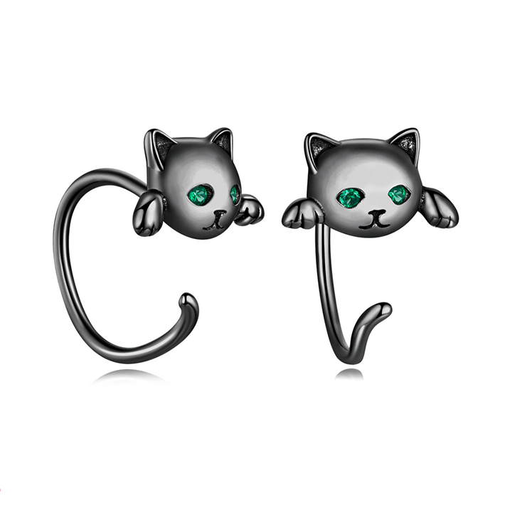 Boucles d’Oreilles Chat Noir <myopt><span>Argent Sterling 925 plaqué noir</span></myopt> - Image 4