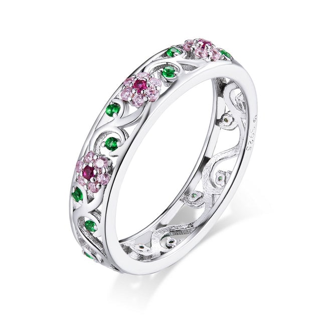 Bague Fleurs <titolo_esteso><span>en argent 925 plaqué or blanc avec zircons colorés</span></titolo_esteso>