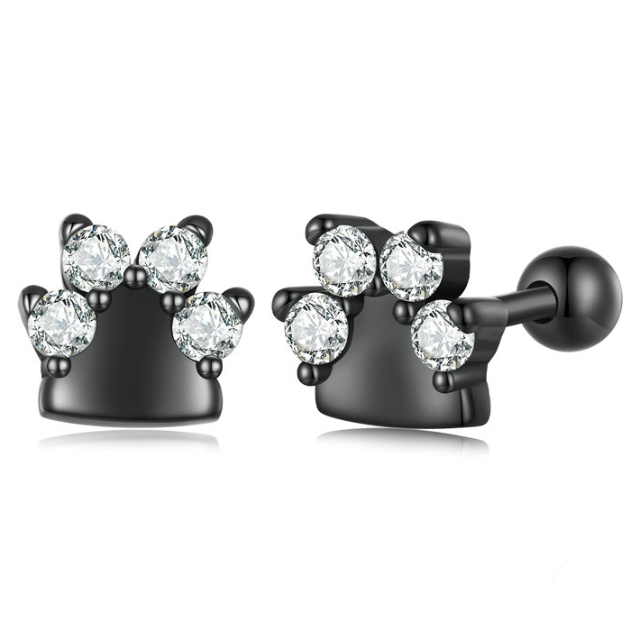 Boucles d'Oreilles Petites Pattes <titolo_esteso><span>en argent 925 plaqué noir avec zircons blancs</span></titolo_esteso>