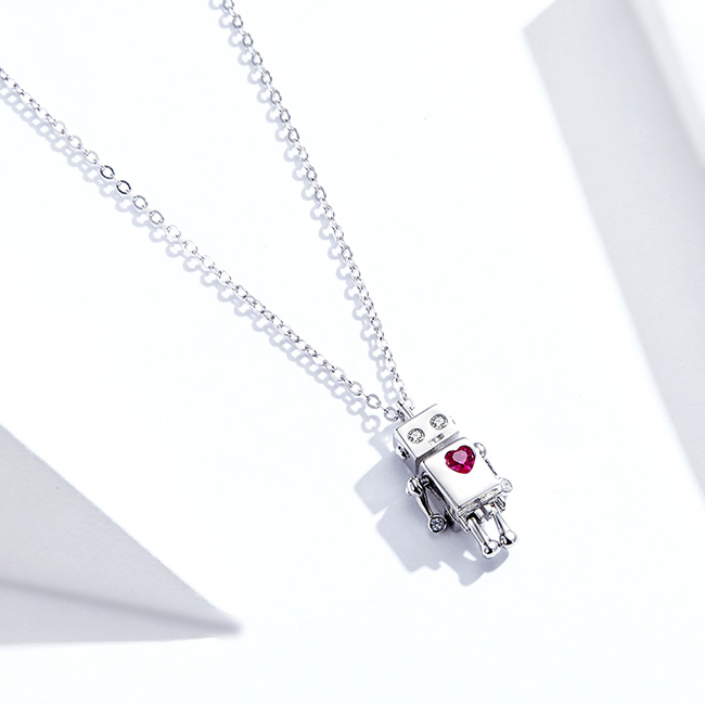 Collier Robot Amoureux <titolo_esteso><span>en argent 925 plaqué or blanc ajustable avec zircon rouge et blancs</span></titolo_esteso> - Image 4