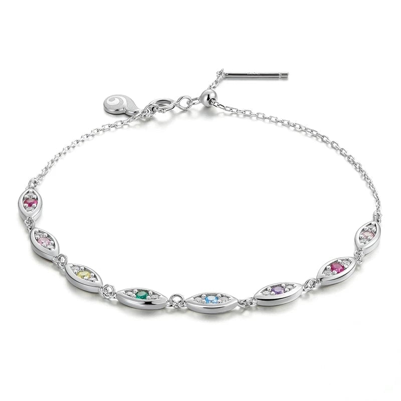 Bracelet Yeux Protecteurs <titolo_esteso><span>en argent 925 plaqué or blanc ajustable avec zircons colorés</span></titolo_esteso>