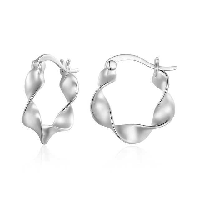 Boucles d’Oreilles Créoles Ondulés <myopt><span>Argent Sterling 925 plaqué or blanc</span></myopt>