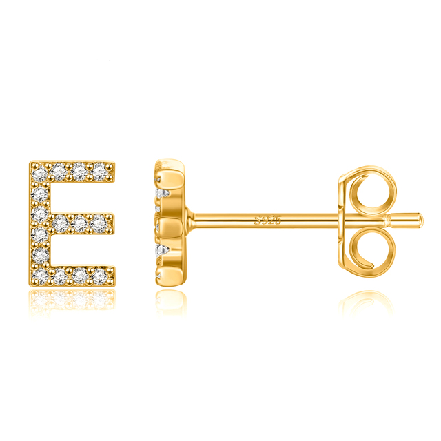 Boucles d'Oreilles Initiales <titolo_esteso><span>en argent 925 plaqué or jaune et or blanc avec zircons blancs</span></titolo_esteso> - Image 8