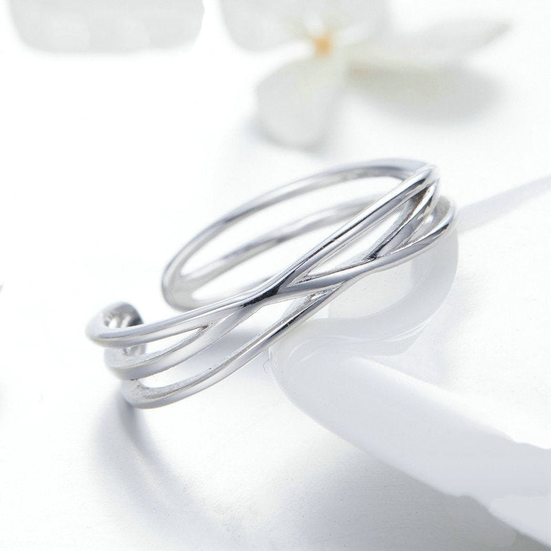 Bague Lignes de Vie <titolo_esteso><span>en argent 925 plaqué or blanc ajustable</span></titolo_esteso> - Image 4