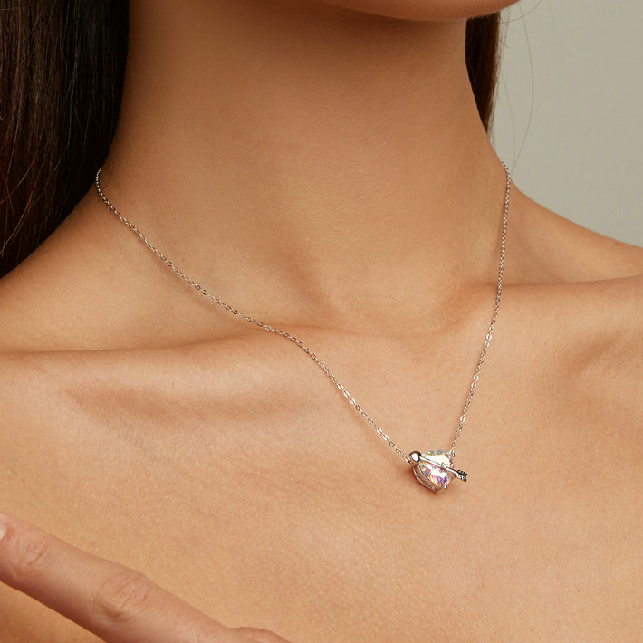 Collier Coeur avec Flèche <titolo_esteso><span>en argent 925 plaqué or blanc ajustable</span></titolo_esteso> - Image 2
