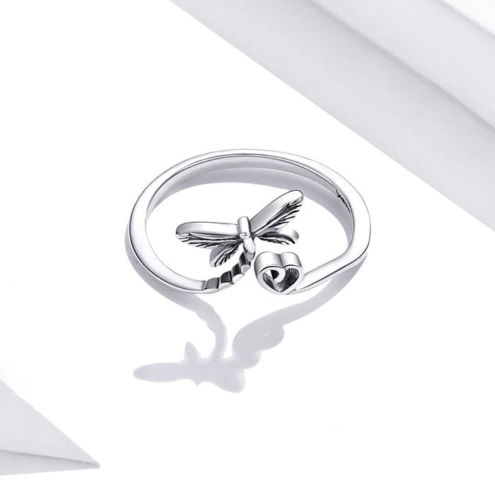 Bague Libellule avec Coeur <titolo_esteso><span>en argent 925 plaqué or blanc ajustable</span></titolo_esteso> - Image 4