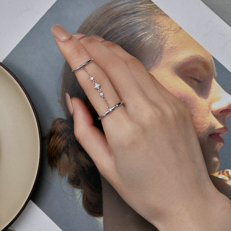 Bague Bouble avec Chaîne <titolo_esteso><span>en argent 925 plaqué or blanc ajustable avec zircons blancs</span></titolo_esteso> - Image 5
