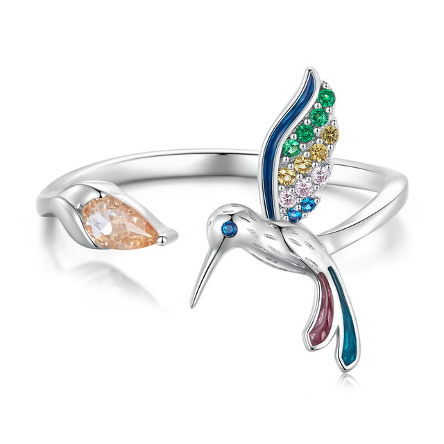 Bague Colibri <titolo_esteso><span>en argent 925 plaqué or blanc ajustable avec zircons colorés</span></titolo_esteso>