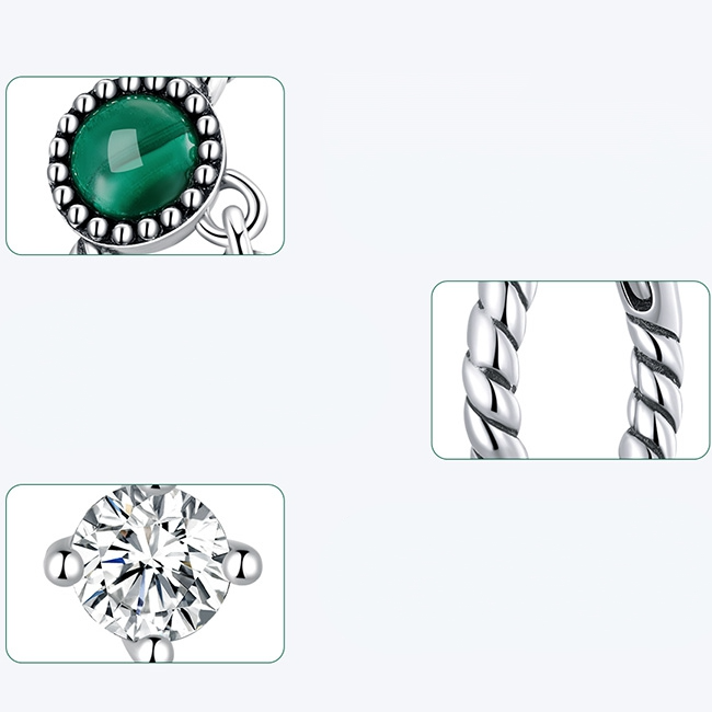 Bague Malachite <titolo_esteso><span>en argent 925 plaqué or blanc ajustable avec pendentif zircon blanc</span></titolo_esteso> - Image 5