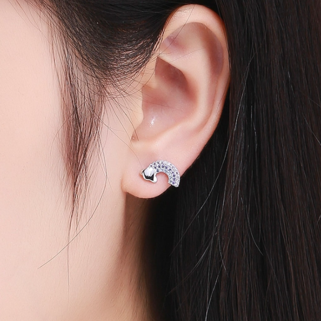 Boucles d'Oreilles Arcs en Ciel <titolo_esteso><span>en argent 925 plaqué or blanc avec zircons colorés</span></titolo_esteso> - Image 2