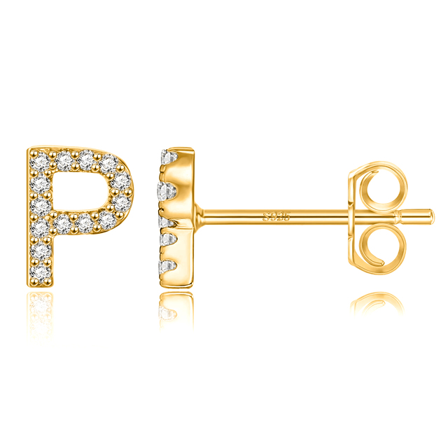 Boucles d'Oreilles Initiales <titolo_esteso><span>en argent 925 plaqué or jaune et or blanc avec zircons blancs</span></titolo_esteso> - Image 19