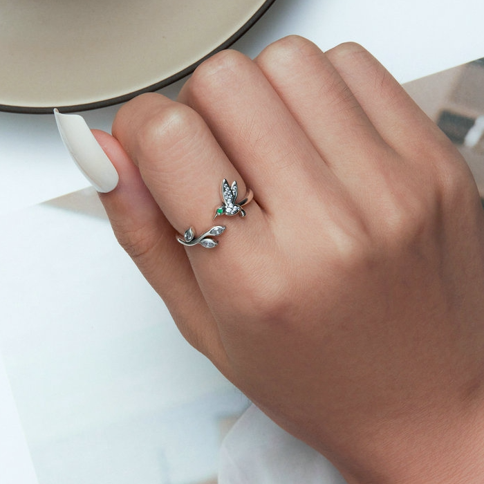Bague Colibri <titolo_esteso><span>en argent 925 plaqué or blanc ajustable avec zircons blancs</span></titolo_esteso> - Image 2
