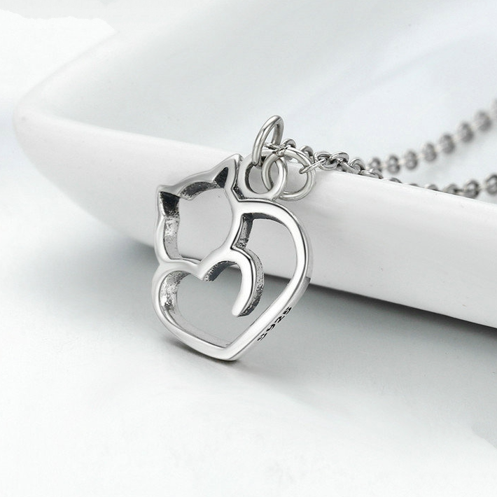 Collier Chat avec Coeur <titolo_esteso><span>en argent 925 plaqué or blanc</span></titolo_esteso> - Image 4