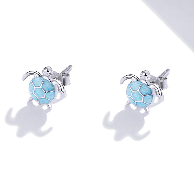 Boucles d'Oreilles Tortue <titolo_esteso><span>en argent 925 plaqué or blanc émaillé turquoise</span></titolo_esteso> - Image 3