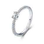 Bague Solitaire en argent 925 plaqué or blanc avec zircons blancs