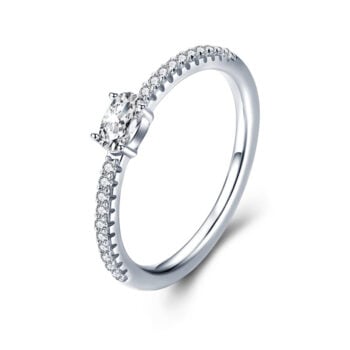 Bague Solitaire en argent 925 plaqué or blanc avec zircons blancs