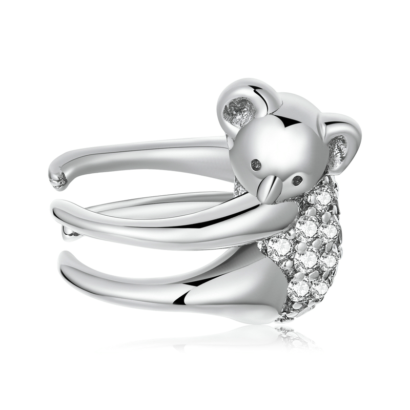 Bague d'Oreilles Koala <titolo_esteso><span>en argent 925 plaqué or blanc avec zircons blancs</span></titolo_esteso>