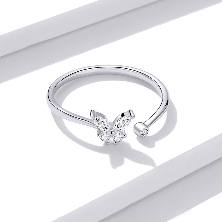 Bague Papillon Brillant <titolo_esteso><span>en argent 925 plaqué or blanc ajustable avec zircons blancs</span></titolo_esteso> - Image 4