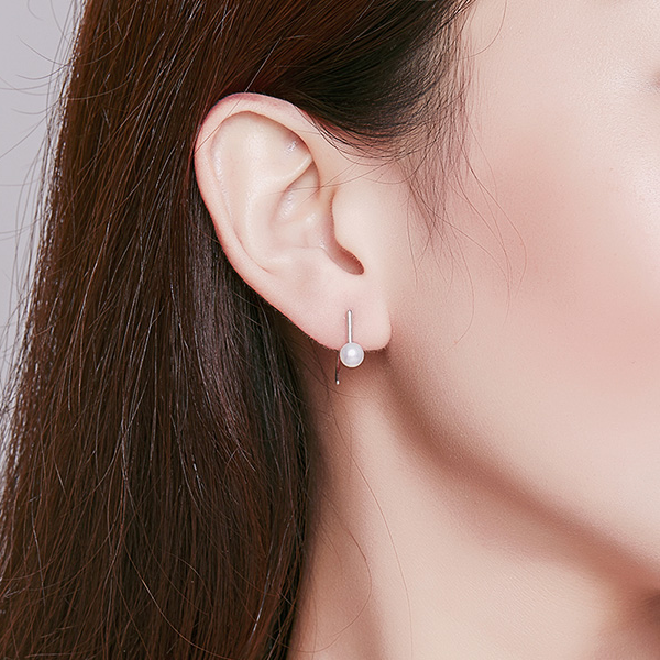 Boucles d’Oreilles Créoles avec Perles <myopt><span>Argent Sterling 925 plaqué or blanc</span></myopt> - Image 2