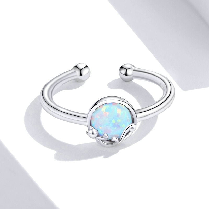 Bague Opale avec Chat Rêveur <titolo_esteso><span>en argent 925 plaqué or blanc ajustable</span></titolo_esteso> - Image 4