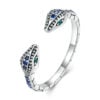 Bague Serpent <titolo_esteso><span>en argent 925 plaqué or blanc ajustable avec zircons bleus et verts</span></titolo_esteso>