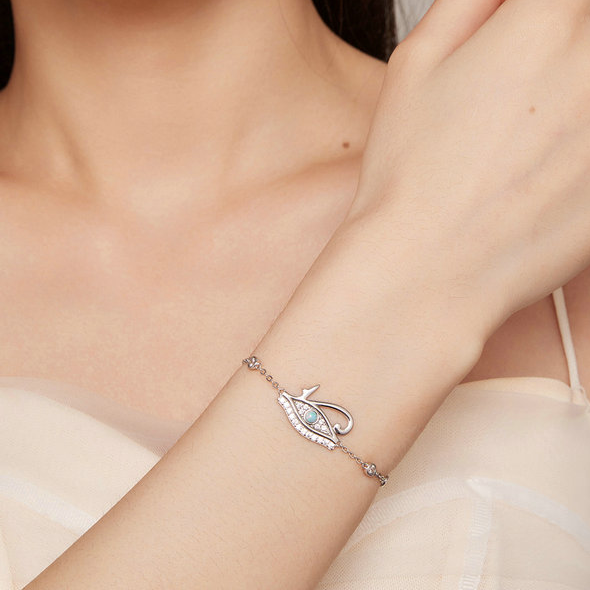 Bracelet Oeil d’Horus <myopt><span>Argent Sterling 925 plaqué or blanc avec zircons et opale avec fermoir ajustable</span></myopt> - Image 2