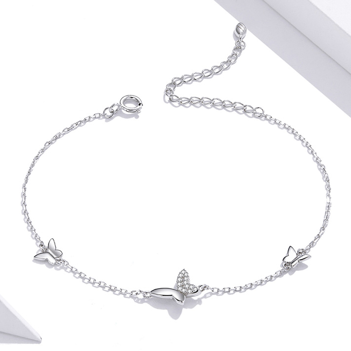 Bracelet Papillons <titolo_esteso><span>en argent 925 plaqué or blanc ajustable avec zircons blancs</span></titolo_esteso> - Image 3