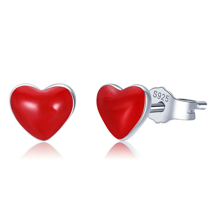Boucles d'Oreilles Coeurs Rouges <titolo_esteso><span>en argent 925 plaqué or blanc émaillées rouges</span></titolo_esteso>