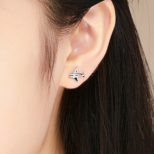 Boucles d'Oreilles Avions <titolo_esteso><span>en argent 925 plaqué or blanc avec zircons blancs</span></titolo_esteso> - Image 2