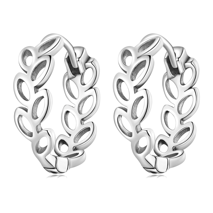 Boucles d’Oreilles Créoles Feuilles <titolo_esteso><span>en argent 925 plaqué or blanc</span></titolo_esteso>
