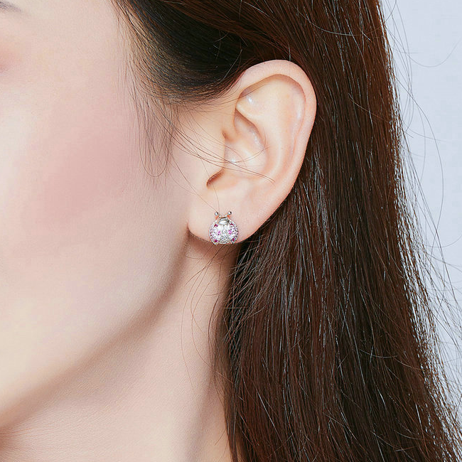 Boucles d'Oreilles Coccinelles <titolo_esteso><span>en argent 925 plaqué or blanc avec zircons colorés</span></titolo_esteso> - Image 2