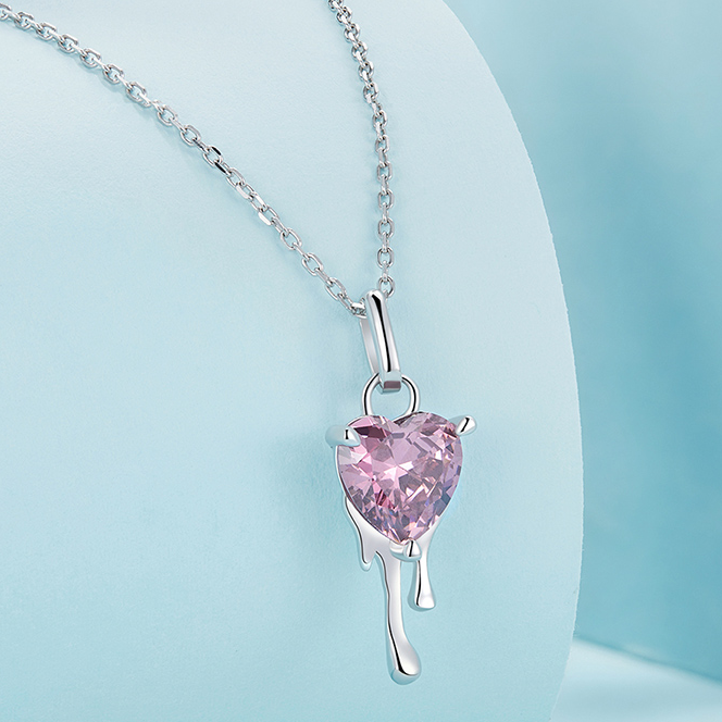 Collier Coeur Rose <titolo_esteso><span>en argent 925 plaqué or blanc ajustable avec zircon rose</span></titolo_esteso> - Image 4