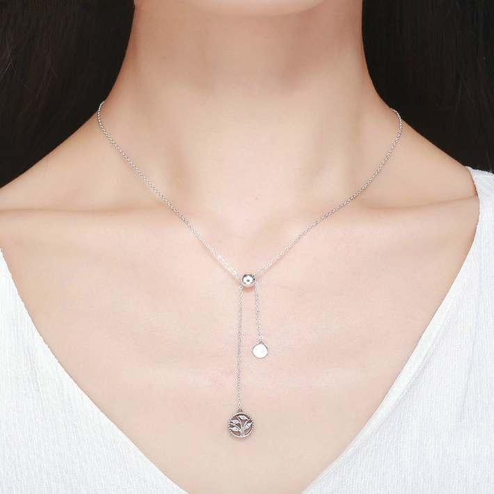 Collier Arbre de la Vie <titolo_esteso><span>en argent 925 plaqué or blanc ajustable avec zircons blancs</span></titolo_esteso> - Image 2