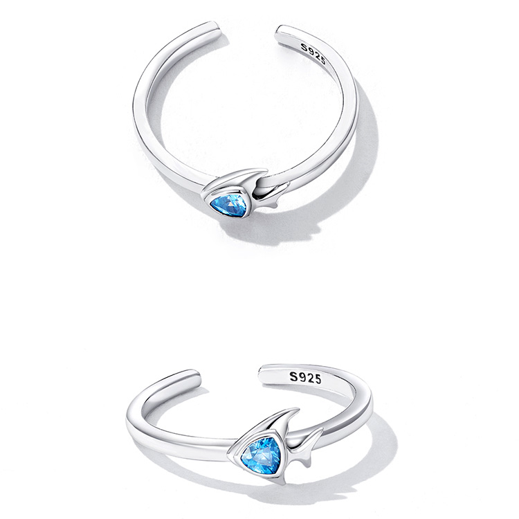 Bague Petit Poisson <titolo_esteso><span>en argent 925 plaqué or blanc ajustable avec zircon bleu</span></titolo_esteso> - Image 5