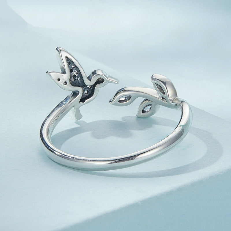 Bague Colibri <titolo_esteso><span>en argent 925 plaqué or blanc ajustable avec zircons blancs</span></titolo_esteso> - Image 5