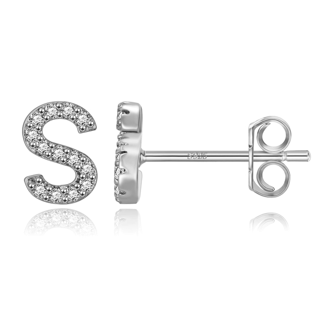 Boucles d'Oreilles Initiales <titolo_esteso><span>en argent 925 plaqué or jaune et or blanc avec zircons blancs</span></titolo_esteso> - Image 48