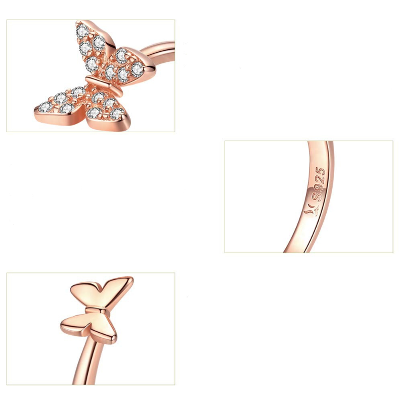 Bague Papillons <titolo_esteso><span>en argent 925 plaqué or rose ajustable avec zircons blancs</span></titolo_esteso> - Image 5