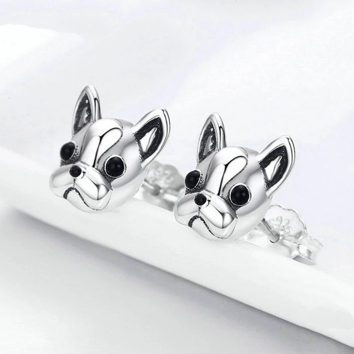 Boucles d'Oreilles Bouledogue Français <titolo_esteso><span>en argent 925 plaqué or blanc</span></titolo_esteso> - Image 3