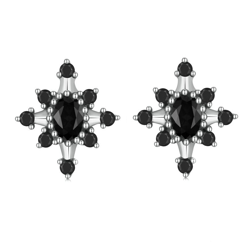Boucles d’Oreilles Étoiles Noires <myopt><span>Puces en Argent Sterling 925 plaqué or blanc avec zircons noirs</span></myopt>