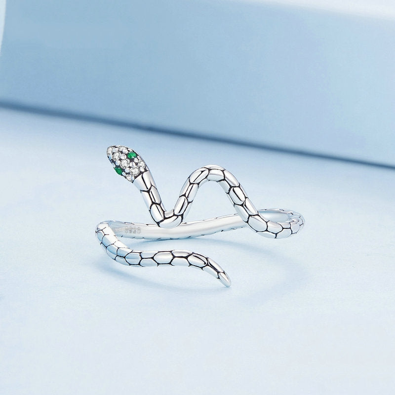 Bague Serpent <titolo_esteso><span>en argent 925 plaqué or blanc ajustable avec zircons blancs et verts</span></titolo_esteso> - Image 4