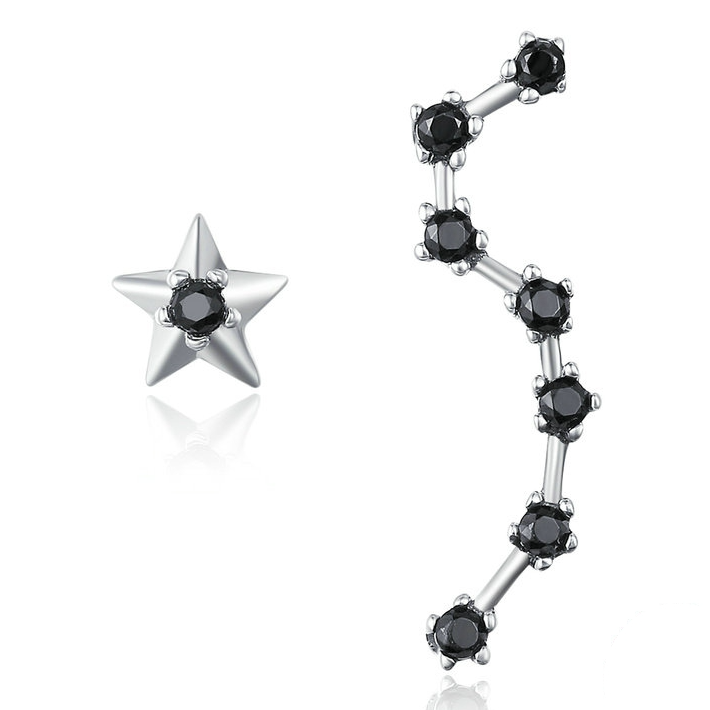 Boucles d'Oreilles Étoiles <titolo_esteso><span>en argent 925 plaqué or blanc avec zircons noirs</span></titolo_esteso>