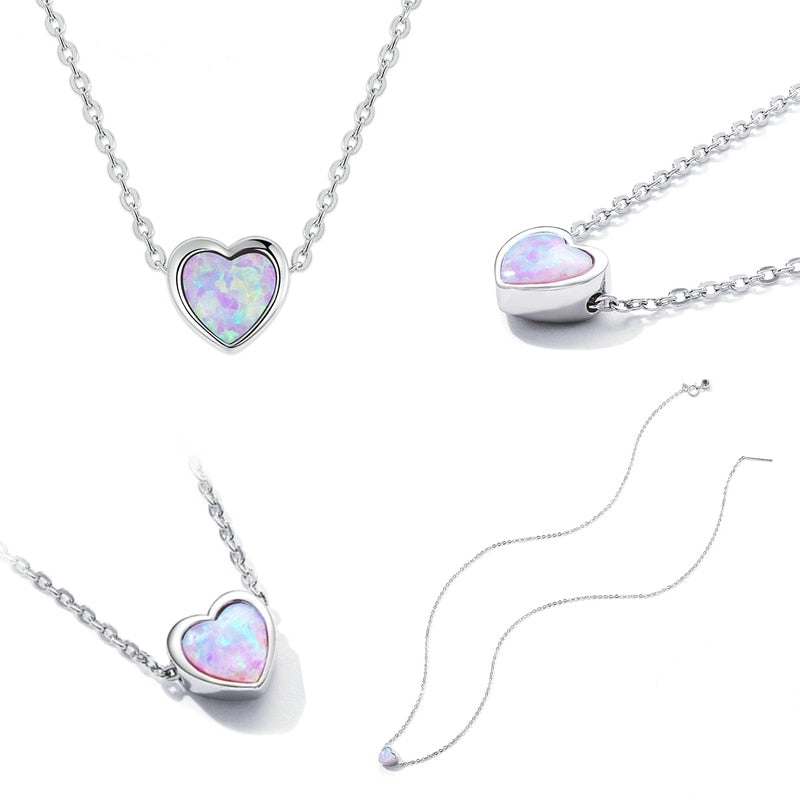 Collier Coeur d'Opale <titolo_esteso><span>en argent 925 plaqué or blanc ajustable avec pierre d'opale</span></titolo_esteso> - Image 3