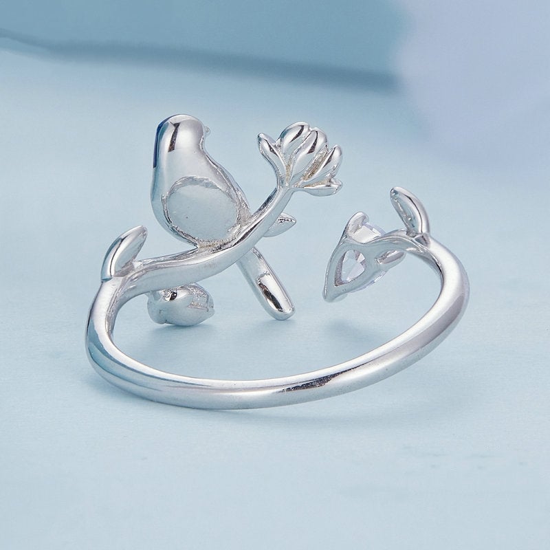 Bague Petit Oiseau <titolo_esteso><span>en argent 925 plaqué or blanc ajustable émaillé à la main</span></titolo_esteso> - Image 5