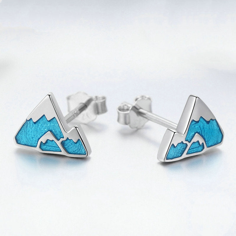 Boucles d'Oreilles Montagnes <titolo_esteso><span>en argent 925 plaqué or blanc émaillées bleues</span></titolo_esteso> - Image 4