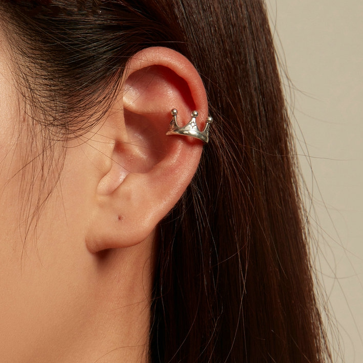 Bague d'Oreilles Couronne <titolo_esteso><span>en argent 925 plaqué or blanc avec zircons blancs</span></titolo_esteso> - Image 2