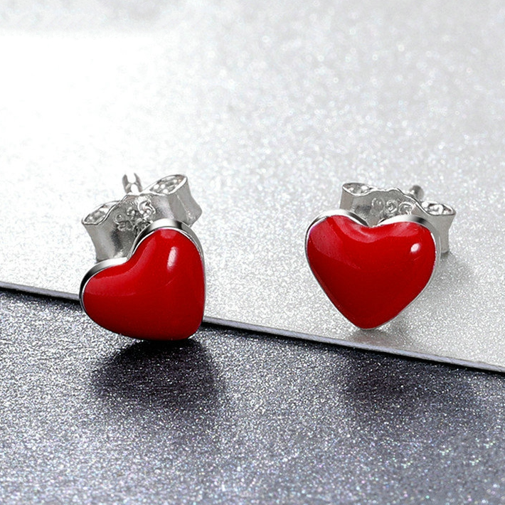 Boucles d'Oreilles Coeurs Rouges <titolo_esteso><span>en argent 925 plaqué or blanc émaillées rouges</span></titolo_esteso> - Image 3