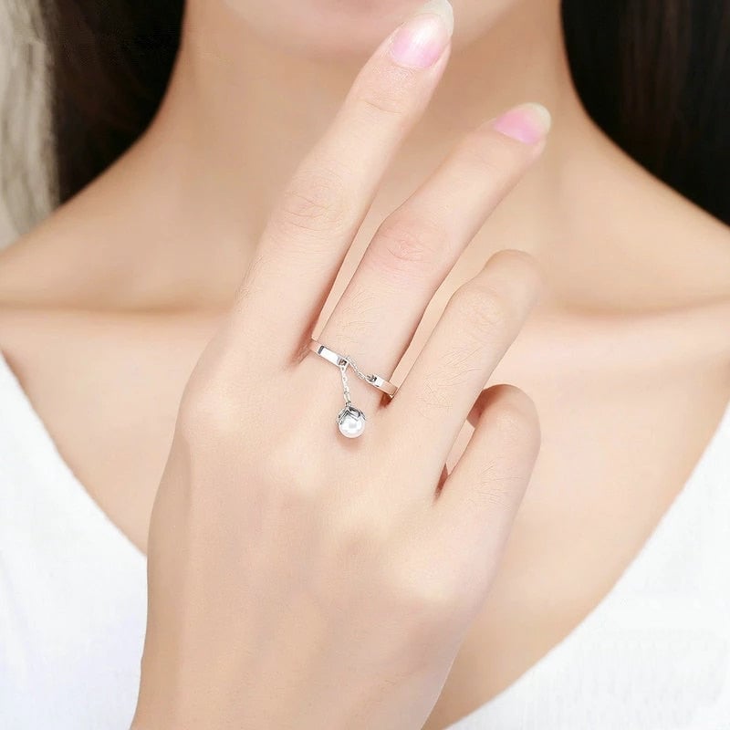 Bague avec Perle <titolo_esteso><span>en argent 925 plaqué or blanc ajustable</span></titolo_esteso> - Image 2